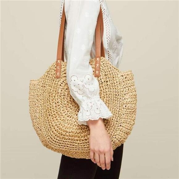 Straw Handbags Women Handwoven Round Corn Straw Bags - Picture 2 of 7